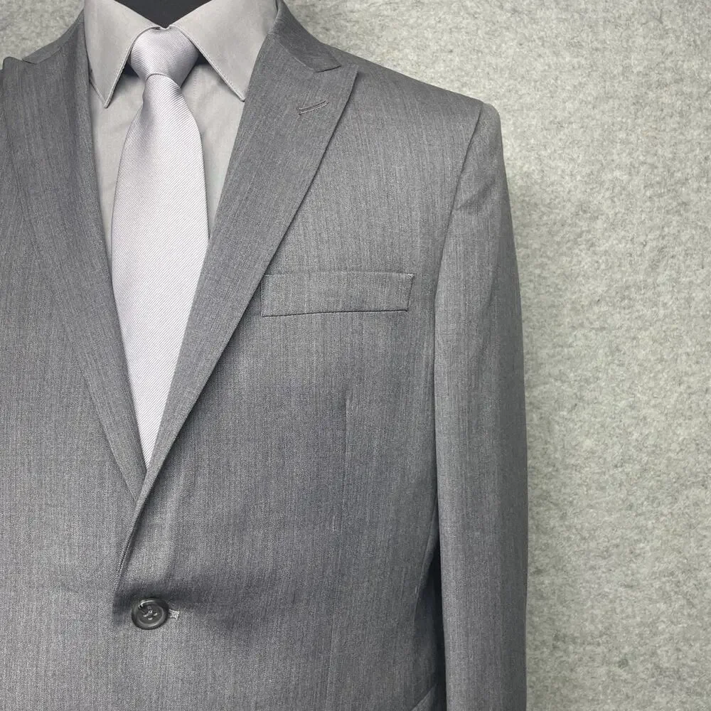 Egara Slim Fit Sport Coat Blazer Gray 40R 100% Wool Two Button Mens Jacket